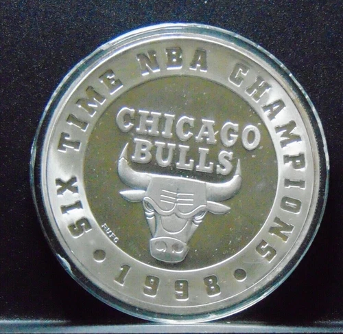 BULLS HIGHLAND MINT 6 TROY OZ COIN 6-TIME NBA CHAMPIONS ROUND 999 SILVER 1/1998