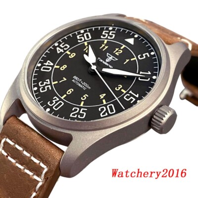 39mm 20ATM Tandorio Titanium Mens Watch Pilot NH35A Automatic Green luminous