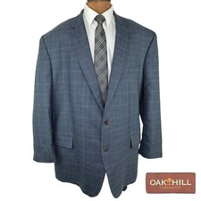 OAK HILL Blue Plaid Wool Sport Coat Blazer Size 56R