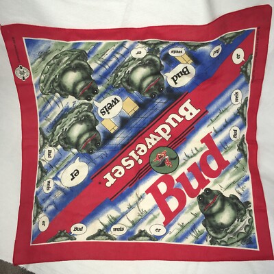 Vintage 1995 Bud Budweiser Frogs Red 21  Bandana Anheser Busch