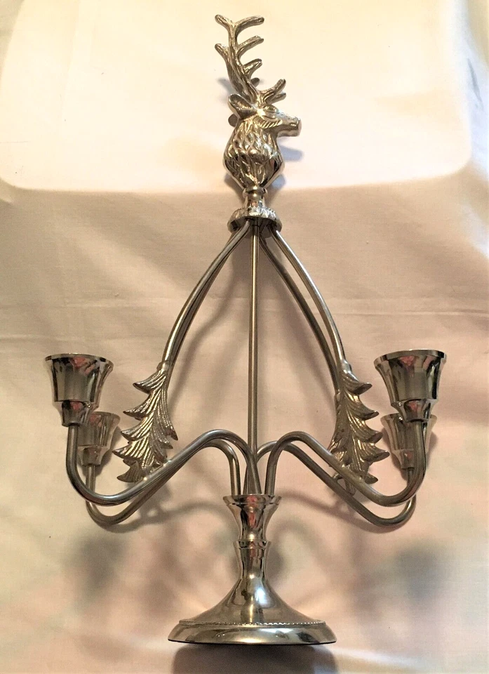 Yankee Candle & Co. 17" Candelabro Tono Plateado 4 Brazos Oscilantes Ciervo Ciervo Buck Usado en Excelente Condición Foto 2 de 4
