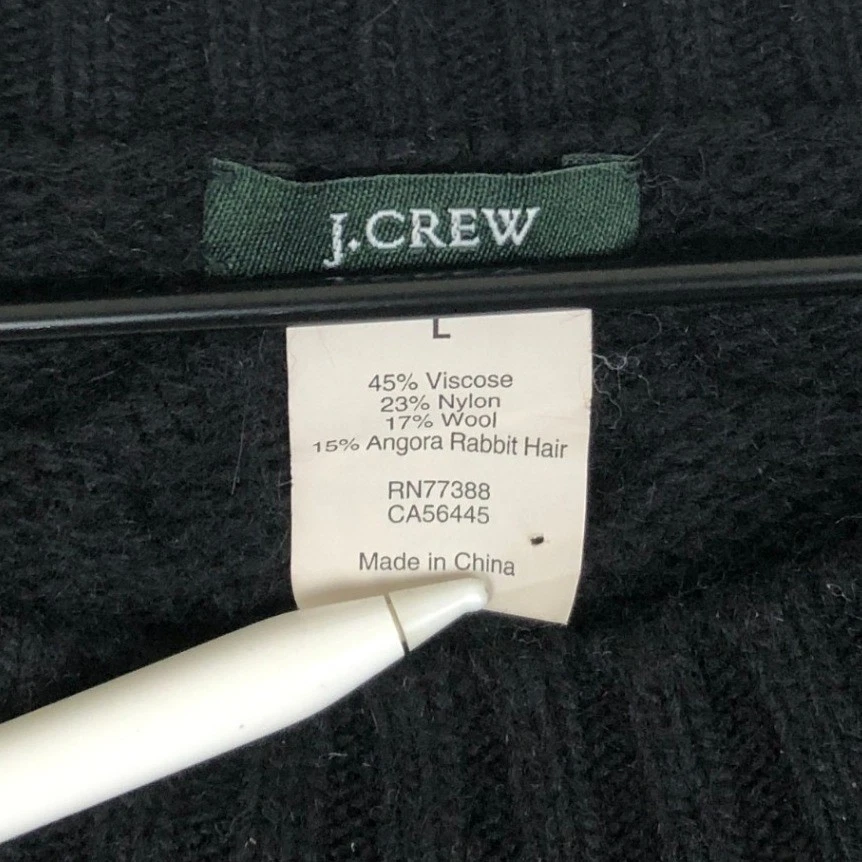 J. Suéter para mujer CREW Angora mezcla lana L negro tejido con cable cuello redondo Foto 4 de 4