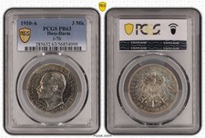 Münze Silber Hessen 3 Mark 1910 im Holder PCGS PR63 proof PP selten nswleipzig