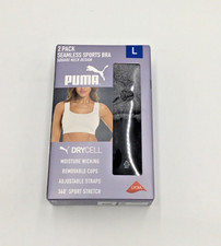 Puma Women's 2-Pack Square Neck Seamless Sports Bra, Black/Gray, Size L OPEN BOX