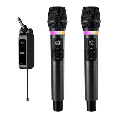 Wireless Microphone, Dual Handheld 2.4G Dynamic Mic with Rechargeable Receive...