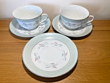 Vintage Sone China Teacup & Saucer Set, Japan Duck Egg Green White Wheat Pattern