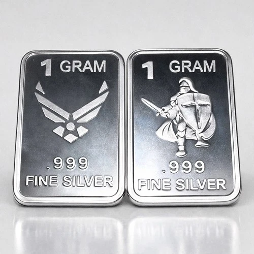 2x 1 Gram .999 Fine Silver Bars Lot Air Force Knight Fractional Bullion Set