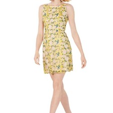 Adrianna Papell Yellow Green Floral Embroidered Lace A-Line Dress size 4 NEW Tag