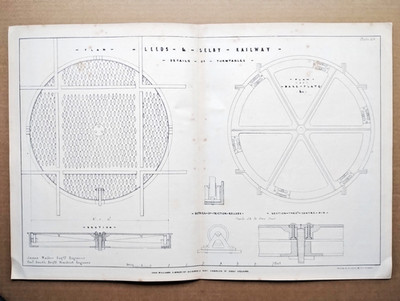 Details of Turntables on the Leeds & Selby Railway - Antique Print - 1837