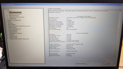 Dell latitude 5401 14" Laptop Intel Core i7-9850H 8GB No HDD - Picture 6 of 21