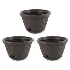 Suncast 100 Foot Wicker Garden Hose Caddy Storage Holder Pot, Java (3 Pack)
