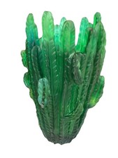 Xl cactus green crystal vase Nancy Daum style H10 heavy Art glass maker unknown