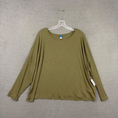 Old Navy Luxe Top Womens 2X Olive Green Ribbed Long Sleeve Knit Casual Oversized