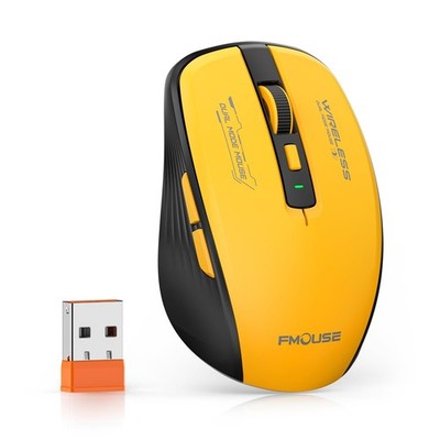 FMOUSE Wireless Mouse (Bluetooth & 2.4GHz USB) with Yellow and Black 