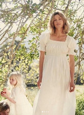 Doen Eclipse White Smocked Floral Embroidery Cotton Midi NightGown Dress Size XS