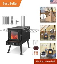 Efficient Portable Camping Stove with Spark Arrestor, Ash Tray & Cooking Options