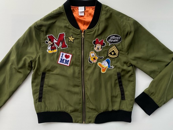DISNEY khaki with orange lining MICKEY MOUSE bomber jacket ~ size M