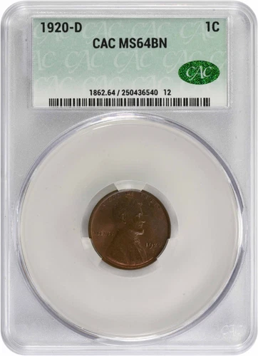 1920-D Lincoln Cent MS64BN CACG