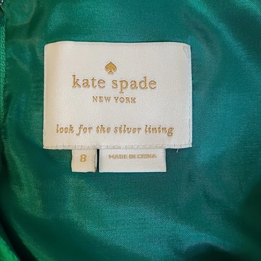 Abito midi donna Kate Spade Lucia taglia 8 zip retro foderato verde scollo a V aderente svasato