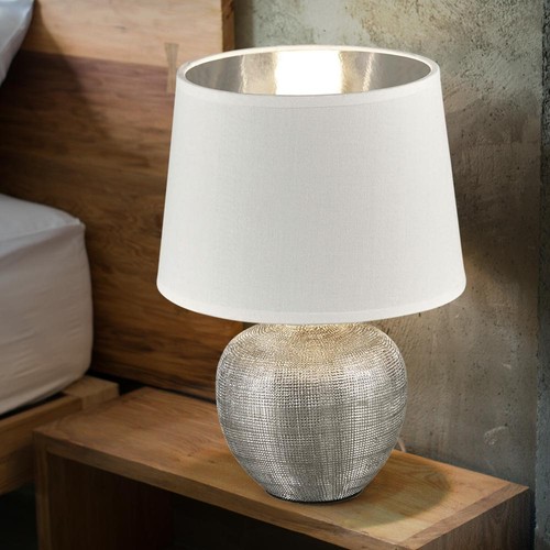 Nachttischleuchte Tischlampe Keramik Wohnzimmerlampe Leseleuchte Stoff H 26 cm - Bild 4 von 8