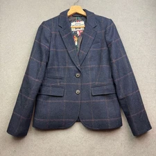 JOULES Tweed Jacket UK 10 Navy ODELIA Blazer Check Plaid Country Hacking Tartan