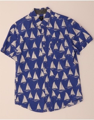 J. CREW Herren Kurzarm Hemd Abstraktes Muster Small Blau Baumwolle BJ03