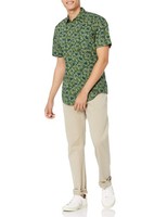 Amazon Essentials Herren Kurzarm-Hawaii-Hemd, Schmale Passform, OlivgrüN