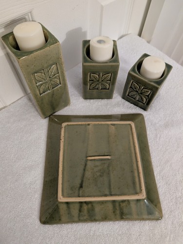 3-teiliges Blattkerzenhalter Set MCM Keramik Kerzenhalter Set mit Votivkerzen - Bild 4 von 6
