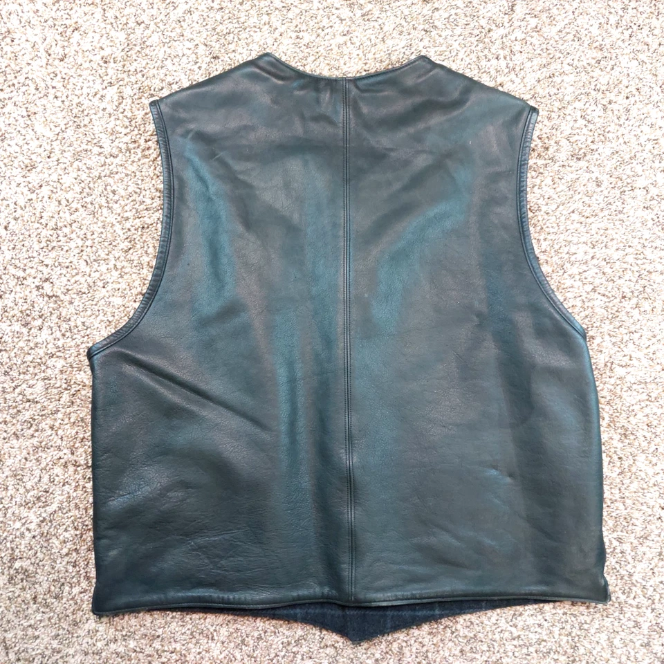 COACH Vintage Men's Reversible Leather Wool Plaid Buttoned Vest Gray Black XL - Image 2 of 4