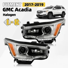 For 2017 2018 2019 GMC Acadia w/LED DRL Chrome Halogen Headlight Left+Right Pair