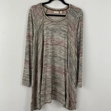 LOGO by Lori Goldstein Top Ombre Printed Space Dye Size 1X Brown Multi