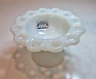 Vtg Anchor Hocking Old Colony Open Lace Compote Candy Dish White Milk Glass
