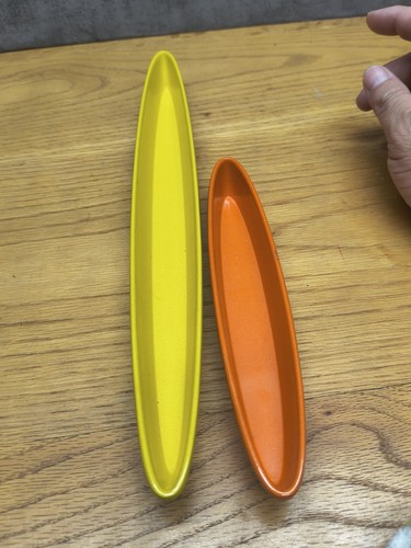 Boat Trays Set Of 2 Vintage MCM Plastic Melamine Yellow & Orange - Picture 3 of 8