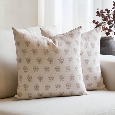  Set of 2 Floral Throw Pillow Covers 18x18 18'' x 18'' (Pack of 2) Light Camel