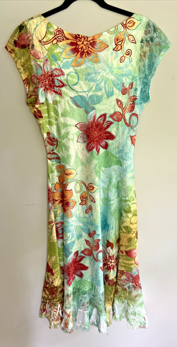 Komarov Sleevless V-Neck Mid-Calf Dress Floral Green Blue Lace Flutter Hem XL US - Picture 11 of 17