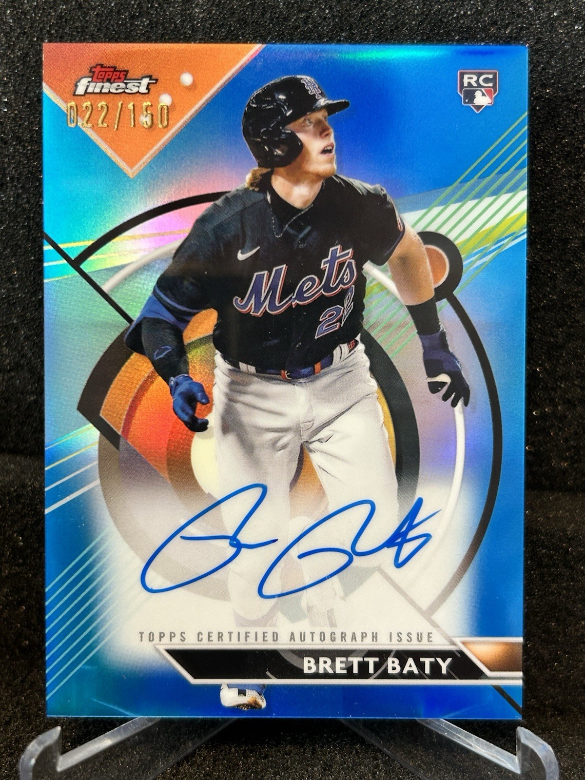 2023 Topps Finest Brett Baty Blue Refractor Rookie Auto /150 Mets RC #FA-BBA