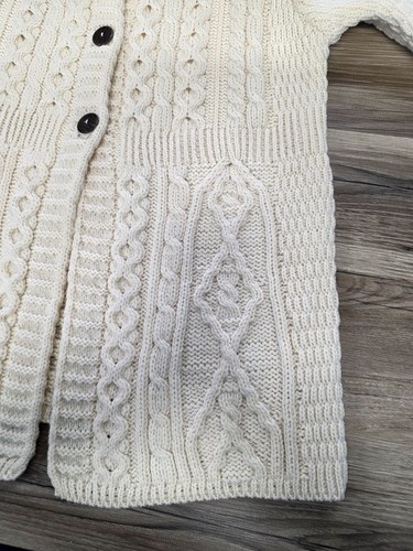 VTG KILRONAN WOOL SWEATER WOMENS M BEIGE BUTTON CARDIGAN 3/4 SLEEVE ARAN CABLE - Picture 7 of 14