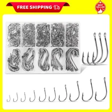 Carbon Steel Fishing Hooks 500 Pcs Circle Hooks Assortment for Saltwater