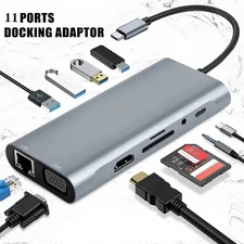 11 in 1 Multiport USB-C Type C Hub To USB 3.0 4K HDMI RJ45 SD TF Ports Adapter