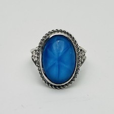 Blue Glass Cabochon Sterling Silver Vintage Ring Size 6