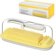 Butter Dish with Lid and Knife for Countertop and Refrigerator, Butter Stick Hol