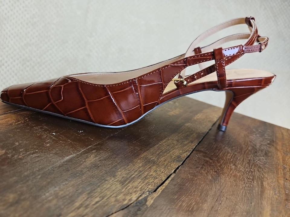 Zapatos de salón JCrew nuevos sin caja Colett Slingback d'Orsay cuero de cocodrilo en relieve con talla 9,5 Foto 2 de 4