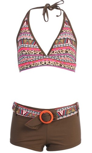 halter top bikini with boy shorts