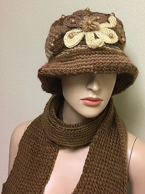 NEW 2 PC SET KNITTED HAT+LINING & SCARF,STOLE HAND MADE 3D  display picture 3