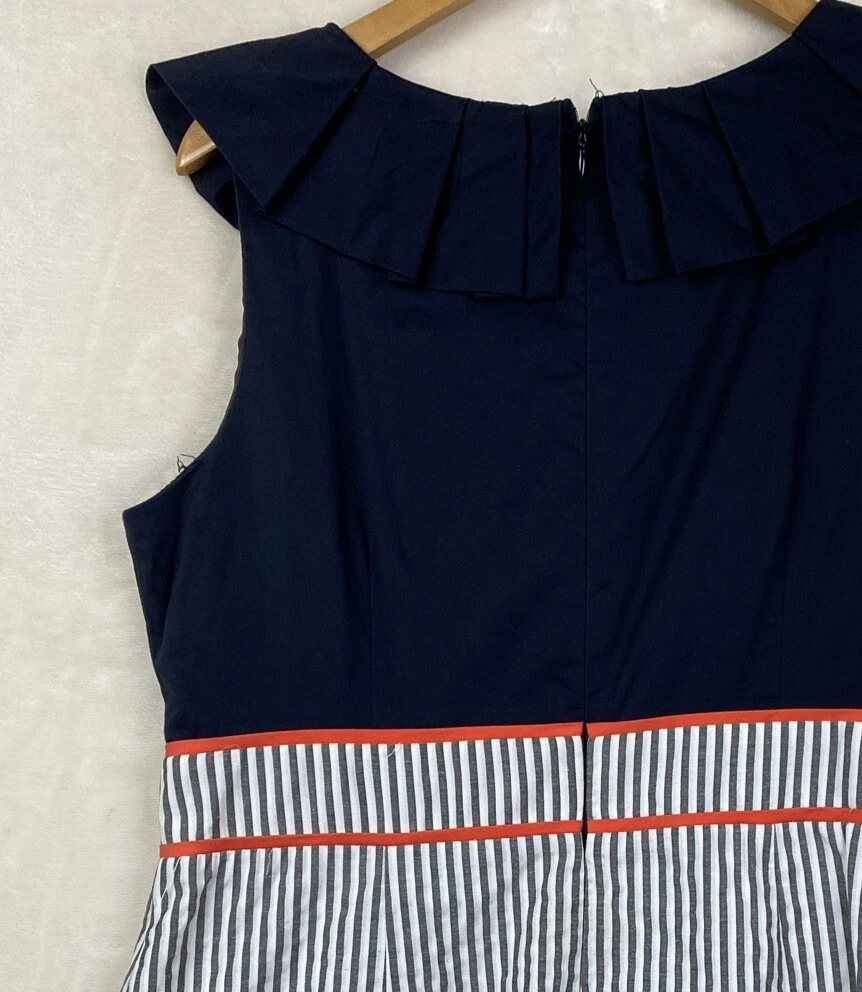 Abito tubino Alyx donna 16 blu navy plissettato preppy seersucker senza maniche carriera