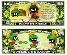 OUR MARVIN THE MARTIAN CARTOON DOLLAR BILL (WITH PROTECTIVE SLEEVE)