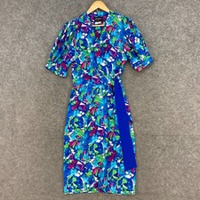 VINTAGE Stitches Womens Dress Size 8 Blue Floral Wrap Short Sleeve 11828