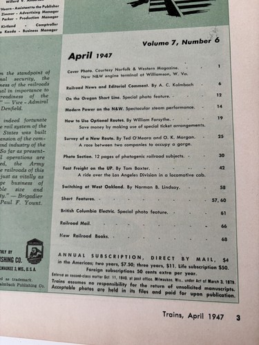 TRAINS Magazine April 1947 Vol. 7 No. 6 Vintage Railroads Northwest Passage - Picture 3 of 6