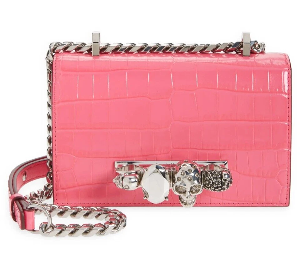 Bolso Bandolera Alexander McQueen Mini Bolso Joyado Cocodrilo Cuero Repujado Rosa Foto 2 de 4