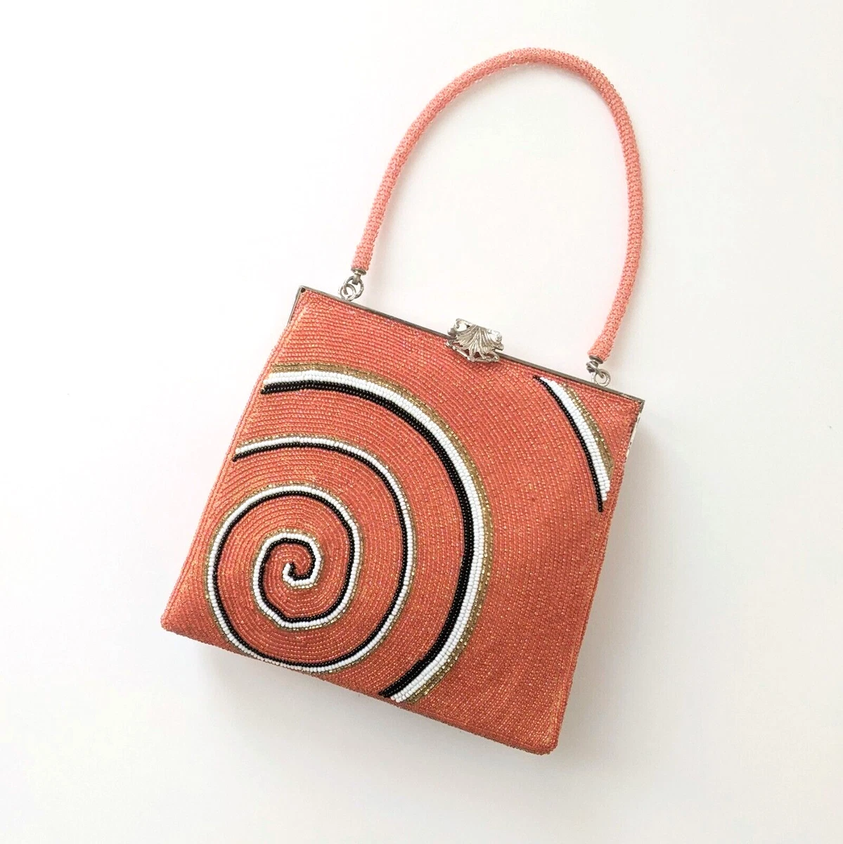 Japanese Vintage Beaded Evening Bag Mini Size Spiral Pattern
